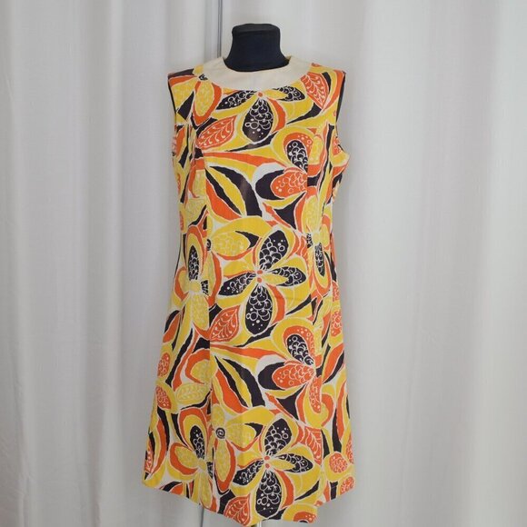 Vintage 1960s Shift Dress Mini Psychedelic Retro Print Sz M - Picture 1 of 4
